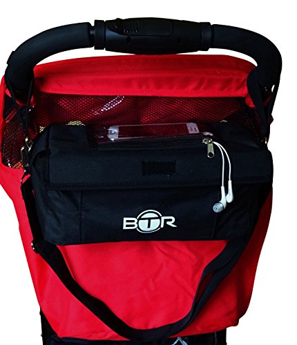 BTR Pram Buggy Buddy Stroller Organiser / Storage Bag With Mobile Phone Holder - Black - Water Resistant