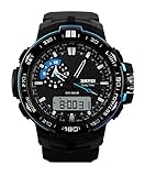 Qingmei Skmei Herren-Sport-Armbanduhr, multifunktional, für Outdoor-Sport, wasserdicht, doppelte Zeitzonenanzeige, digital, Blau, SK1081A