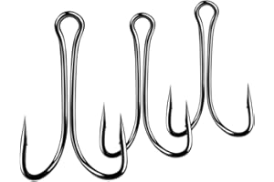 GIERZIJIA Confezione da 50 ami da pesca doppi, varie dimensioni, in acciaio al carbonio ad alto tenore di carbonio, con gambo aperto, per acqua dolce e salata