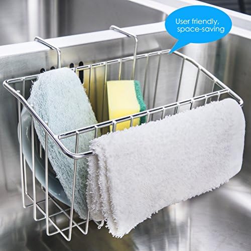 Sponge Holder, Hulegny Sink Caddy Kitchen Brush Soap Dishwashing Liquid Drainer Rack - Stainless Steel (A_Caddy Plus)
