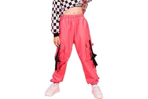 ROLANKO Pantalones Deportivos Niña Algodón Pantalón de Chándal Pantalones Sueltos con Bolsillos Cargo para Baile Hip Hop