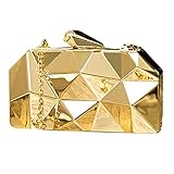  AiSi Damen Geometrische Metall Clutch Abendtasche mit Kette (Gold)