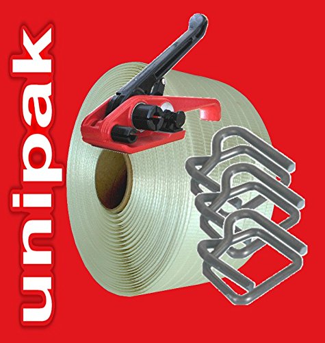 Preisvergleich Produktbild 13mm Umreifungsset * Umreifungs Set Bündelset Bündelgerät Textil UmreifungssetTextilbandumreifung * Holz bündeln Drahtklammern Verschlussklemmen * von unipak
