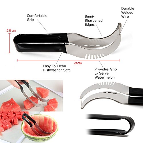 ilauke 7tlg. Edelstahl Wassermelonen Messer Gabel Obstmesser Melonenschneider Melonenmesser Entkerner Ausstecher Melonenausstecher - 3