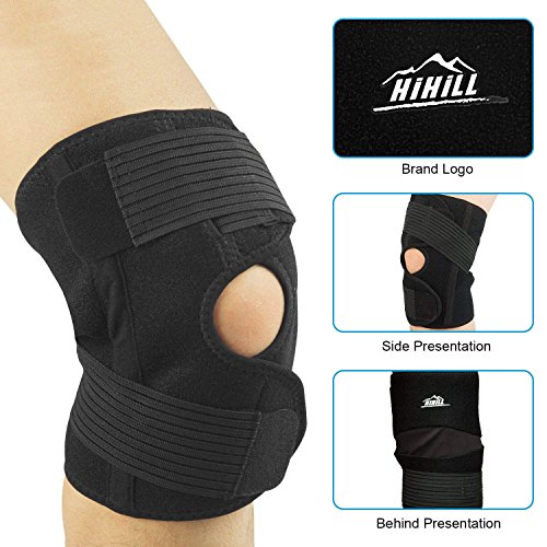 Preisvergleich Produktbild HiHill Kniebandage, Verstellbare Knieschoner, Kniebandage, Rutschfestem, Atmungsaktiv Kniestütze, für Damen und Herren, Joggen, Trainning, Volleyball, Basketball, Tennisund, Verletzungs Erholung, Starkem Klettverschluss, Schwarz