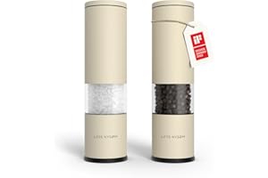 LARS NYSØM Salt and Pepper Grinder Set Manual, Stainless Steel Salt and Pepper Mills with Adjustable Ceramic Grinder I Design Spice Shakers (Almond Beige)