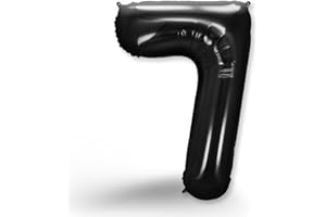 FUNXGO Globo Gigante Número 7 en Negro - Decoración para Cumpleaños, Aniversarios, Celebraciones - Decoracion 7 Cumpleaños años - Globo Negro Número 7 - Inflar con Helio o Aire - Globo 7 Negro