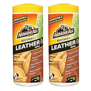 Armor All Biodegradable and Plastic-Free Beeswax Leather Cleans and Conditions Wipes - Pack of 2