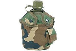 Mil-Tec Us Plastic Field Bottle with Bag Including Aluminium Mug Woodland, Multi-Colour, 22 x 11.5 x 8.5 cm