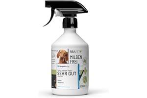 TESTURTEIL SEHR GUT ReaVET Anti Milben-Spray für Hunde, Katzen & Pferde 500ml - Milbenspray mit Soforteffekt gegen Juckreiz & Befall, Antimilbenspray I Milbenschutz zur Abwehr von Milben & Parasiten