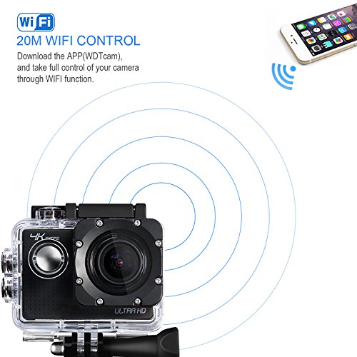 4K Action Kamera, YIPIN Ultra HD Sports Kamera Wifi 24fps 12MP 2,0 Zoll 170 ° Weitwinkel Action Cam Wasserdicht Unterwasser mit 2 Verbesserten Batterien akku und Kostenlose Zubehör Kits - 3