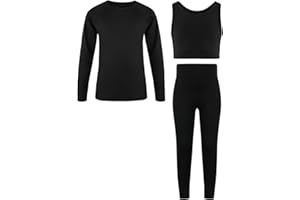 JiAmy Ensemble pour Filles 3 Pièces, Leggings de Yoga T-shirt Manches longues, Crop top Tenue de Sport pour 5 à 12 ans