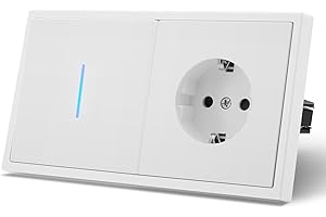 MVAVA Lichtschalter mit Steckdose, 1 Fach 2 Wege Lichtschalter Unterputz mit Federanschlüsse, Wandschalter mit LED Kontrollleuchte, 80mm*150mm Weiß