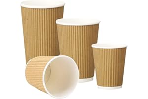 FAIR PACKAGING 500 Cups x 8oz / 240ml Kraft Brown Triple Walled Disposable Coffee Paper Ripple Cups