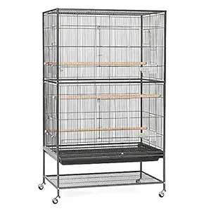 Foldable Metal Bird cage for Budgies, Zebra Finches,Java,Cocktail, Conures with Stand,Wheel with 4cups, 3perch and Tray - Central Fish Aquarium L:79x B:52 x H:130.5 cms