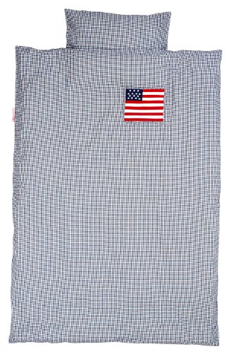 Taftan American Flag Checks Duvet Cover Set 100 x 135cm for Cot (Dark Blue)
