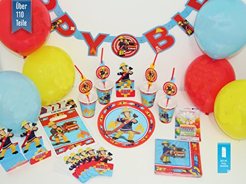 Basic-Partyset Fireman Sam / Feuerwehrparty für bis zu 12 Kindern