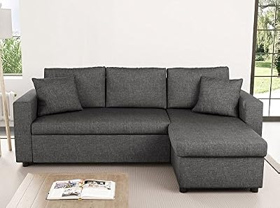 Usinestreet Canapé d'Angle Réversible et Convertible avec Coffre en tissu gris MARIA