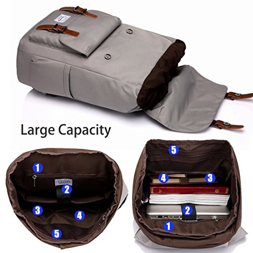 VASCHY Schulrucksack M  dchen Rucksack Vintage L  ssiger Rucksack Camping Rucksack Uni Rucksack 15 6 Zoll Laptop -Grau