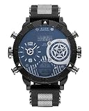 JSDDE Multifunktionsuhr Digital+Dual Quarz Uhrwerk Stoppuhr LCD Kalender 3-Zeitzone 3ATM Silikon-Metall Armband Uhr,NO.QY26-02