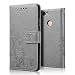 Produktbild Huawei nova Hülle - Grau Glückliche Blumen Schutzhülle / Handytasche / Handyhülle / Etui ,PU Leder Schutzhülle Bookstyle Folio Handyhülle Flip Cover Schale Tasche Brieftasche Bumper mit Kartenfächer und Magnetverschluss Handy hülle Case Flip Cover