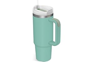 LAUGCIHE 30 Oz Tumbler with Handle and Straw Lid Insulated Reusable Stainless Steel Water Bottle Travel Mug Iced Coffee Cup Travel Mug for Hot and Cold Beverages 30 Oz Water Cup with Handle (Green)