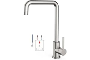 PORTOALEGRE Niederdruck Armatur Küche mit 2 Strahlarten, 360 ° Drehbare Wasserhahn Küche, Leicht zu zerlegen und zu waschen, Spültischarmatur für Boiler, Untertischgeräte (Gebürstet, Niederdruck/ 7-shape)