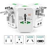 Royal Communication™All in One Universal International World Wide Travel Power Adaptor Plug, European Adaptor, Worldwide AC Outlet Plugs Adaptors for Europe, UK, US, AU, Asia -White