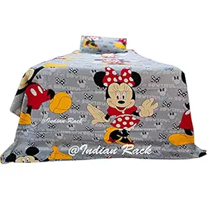 Indian Rack Kids Minnie Premium Cotton Single Bedsheet with 1 Pillow Cover with Sateen Weave (Multicolour)