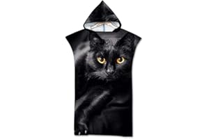 Treer Badeponcho Strandtuch Erwachsene, Handtuch mit Kapuze Poncho Strand Strandtücher Schnelltrockend Bademantel Badetuch Duschtücher für Herren Damen (75x110cm,Schwarze Katze)