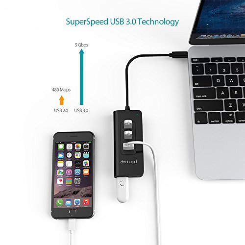 [Ultra dünn und leicht]dodocool USB C Super Speed 4 Port USB 3.0 Hub mit Power Delivery PD USB Typ C Eingang Ladeanschluss für Apple neue MacBook/MacBook Pro - 9