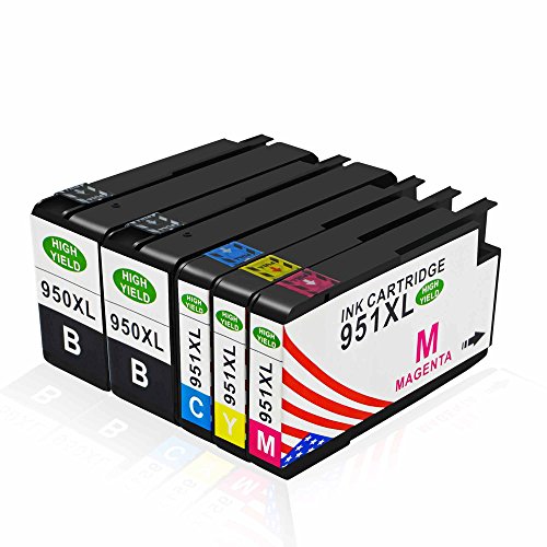 Toner Kingdom 5 Pack Alto rendimiento For 950XL 951XL  C2P43AE  Cartuchos de tinta Compatible con HP Officejet 8600 8100e 8610 8620 8630 8640 8860 8100 8660 8625 8615 251dw 276dw Impresora