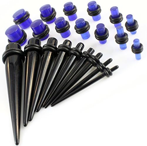 Gauge Gear® 28pc Expander Kit- Black Tapers and Glow Blue Ear Plugs
