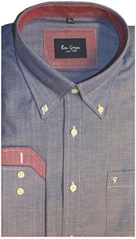 Ben Green Mens 100% Cotton Herringbone Style Long Sleeved Shirt Bluegrass 19