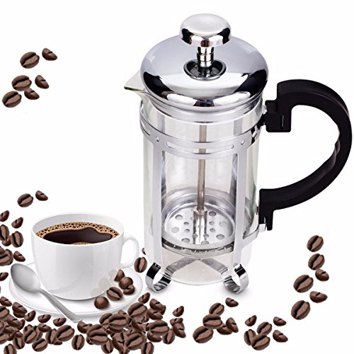 MOHOO 350ml Kaffee-Cafetiere Edelstahl-Tee-Glas-Kaffee-St??el Franz?sische Presse-Espresso-Hersteller-Filter-Topf (mit L?ffel) MOHOO 350ml Kaffee-Cafetiere Edelstahl-Tee-Glas-Kaffee-St??el Franz?sische Presse-Espresso-Hersteller-Filter-Topf (mit L?ffel)