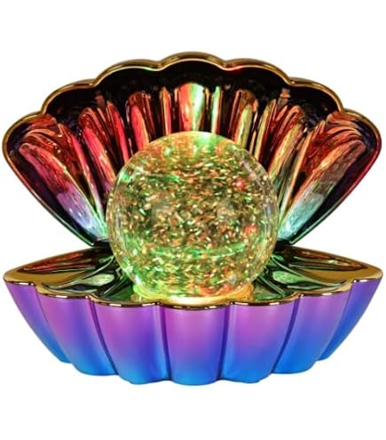 Dnaaz Muschel-LED-Lampe – Pink-metallic, Mit Glitzerperle & Farbwechsel, USB/batteriebetrieben