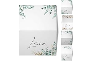 ‎BARTSCHIBÄR Hochwertige Tischkarten für die Hochzeit – Geburtstag – Konfirmation - Namenskarten, Platzkarten (Eukalyptus 3, 25)