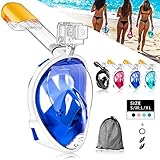 HINATAA Masque de Plongée, Snorkeling Masque Plongée Anti-Fog Full Face 180°Vue Panoramique, Anti-Buée Anti-Fuite pour Enfants et Adultes,avec Support de Caméra GoPro (Bleu, L/XL)