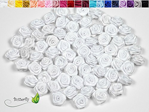 20 Stück Satinrosen 2cm ( weiß 029 ) // Rosenköpfen Satin Rosen Stoff Streudeko Tischdeko 20mm