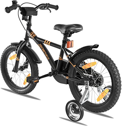 PROMETHEUS Kinderfahrrad 16 Zoll Jungen in Schwarz-Matt & Orange mit Metallic Stützrädern | Seitenzugbremse und Rücktrittbremse | ab 5 Jahren | 16“ BMX Edition 2017 - 9