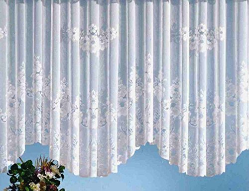 Fashion&Joy - Gardine Blumenstore aus edlem Jacquard in weiß als Bogenstore HxB 145x600 cm mit Kräuselband Vorhang Typ1