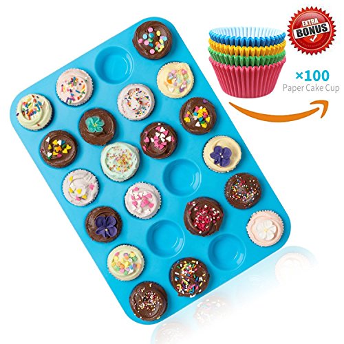 Joyoldelf 24er Mini-Muffinform Silikon Backform, antihaftbeschichtet, Cupcakes, Brownies, Kuchen, Pudding, Muffinform Lila Violett