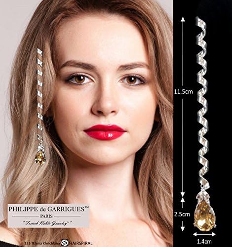 De Luxe – Top Of The Range. Long Hair Spiral Hair Accessories Swarovski Crystal Spiral ARGENTEE Salmon Large Swarovski Crystals.