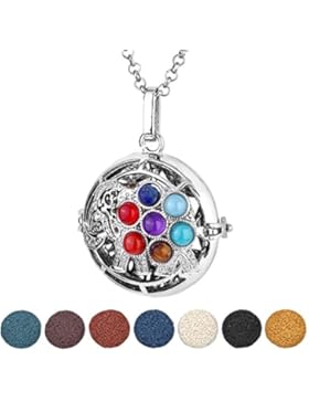 JOVIVI Rund Aromatherapie Ätherische Öle Diffusor Halskette Chakras Elefant Medaillon Locket Anhänger mit 7x Lavastein
