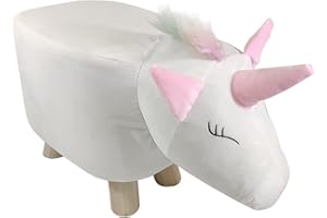 MIASUITE I SOGNI ITALIANI Reposapiés Puff Animal Unicornio Alto 28 cm - Piel de ante impermeable Pies de madera maciza de calidad.