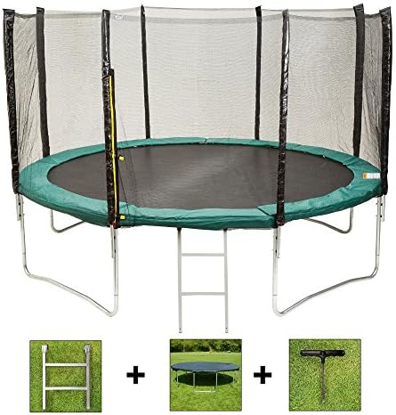 AirBounce 6ft/8ft/10ft/12ft/14ft/16ft/7 x10ft/ 8x12ft Round and Rectangular Trampolines - with Free Safety Enclosure, Ladder, Weather Cover and Spring Tension Tool (12ft Green Po)