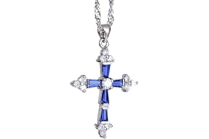 RIZILIA Crucifix Cross Pendant with 45cm(18") Chain & Trapezoid Cut Gemstones CZ in 18K White Gold Plated, Simple Modern Elegance