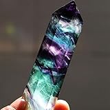 Ularma Natural Hexagonal Crystal Quartz Healing Fluorite Wand Stone Purple Green Gem (7.5-8cm)