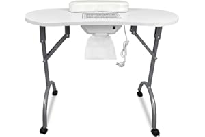 HENGMEI Tavolo per Unghie con Aspirazione, Tavolo Mobile per Manicure con Estrazione Della Polvere Incorporata Pieghevole per Salone per Unghie con Rotelle e Cuscino per i Polsi, Bianco