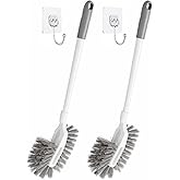 Pack of 2 Toilet Cleaning Brush with Adhesive Wall Mount Hooks | Multipurpose uses for Bathroom Floor Tile Brush, Toilet Bowl